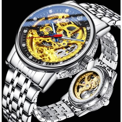MG.ORKINA MG124 Mens Watches Luxury Top Brand Stainless Steel Skeleton Watch Men Waterproof Automatic Mechanical Watches Clock