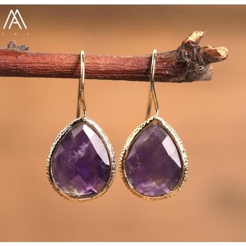 Clsssic Women Waerdrop Stone Dangle Earring Jewelry Larimar Stone Roses Amethysts Quartz Drop Beads Hook Earrings Jewelry Gift