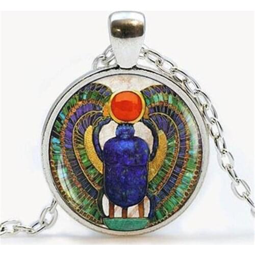 Egyptian Scarab Round Glass Dome Pendant Choker Necklace Ancient Egypt Jewelry, Egypt Necklace HZ1