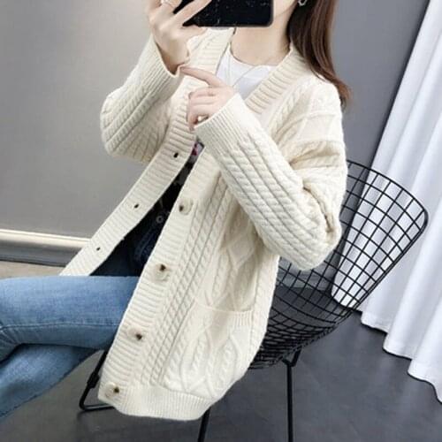 Autumn Winter Sweater Cardigans Women V neck Long Sleeve Loose Sweater Jacket Female Knit Coat New Fashion Thicken Knit Sweater