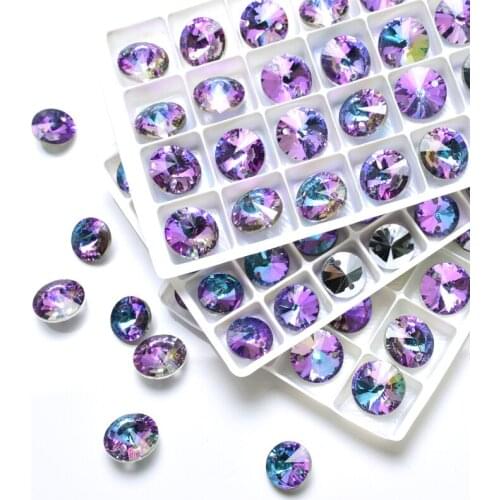 Round Rivoli high quality Glass Crystal Sew On Rhinestone sharp bottom 2holes Stone Sewing Rhinestone Wedding Dress Accessories