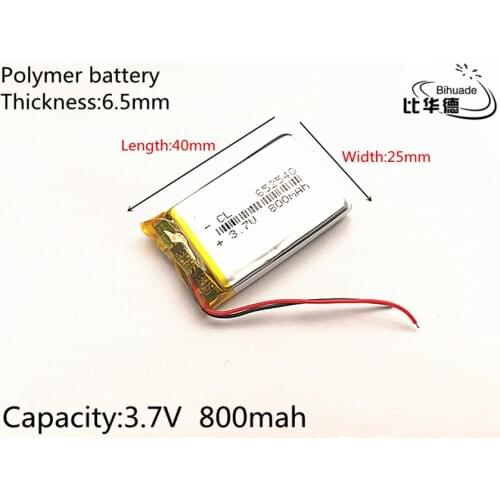 Small capacity rechargeable li-ion batteries 3.7v 800mah 652540 for toys LJ Driving recorder