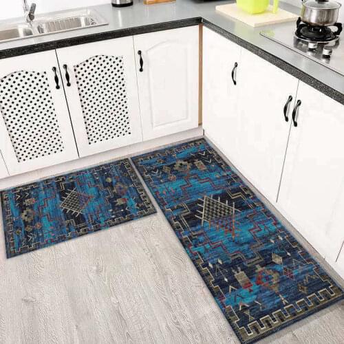 Morocco Geometric Blue Mat For Living Room Kitchen Mat Set Boho Style Floor Mat Bedroom Absorbsent Bathroom Mat Hallway Rug