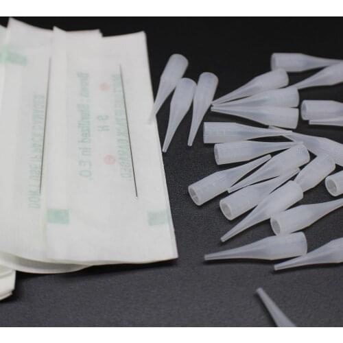 100Pcs 1RL Eyebrow Tattoo Needle with 100 pcs Needle Tip Permanent Makeup Caps For Permanent Makeup Eyebrow Lip Tattoo Machine