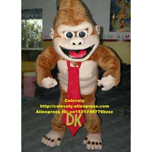 Cute Brown Kong Kim Vajra Kingkong Orangutan Monkey Mascot Costume With Brown Spiral Hair Long Red Tie No.4813 Free Shipping