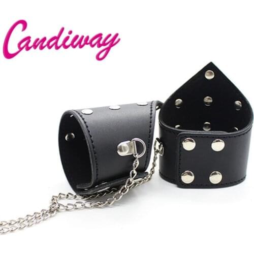 CandiWay Strict handcuffs Ankle Restraints Cosplay,Bondage Play Punk BDSM Adult games Sex Flirt Toys mid-night Black Handcuff