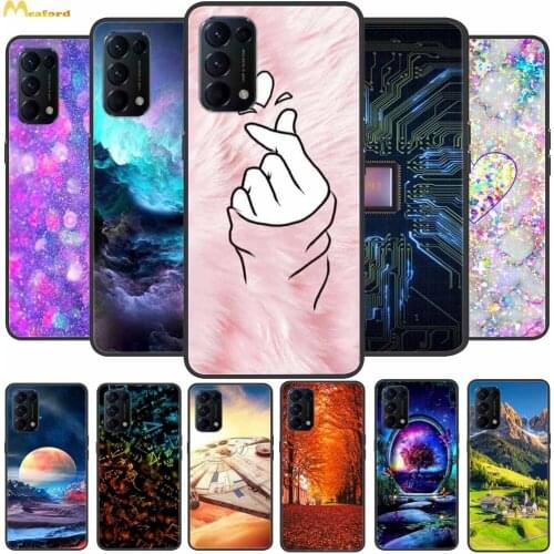 For Oppo Reno5 5G Case Print Flower Cat Silicone Soft Phone Cover For OPPO Reno 5A Case Reno5 K Funda Reno 5 5G Coque Black TPU