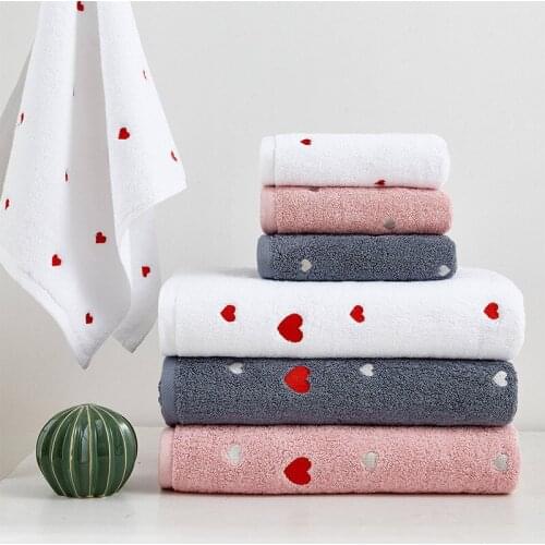 New arrived 100% Organic cotton towel set white, grey, pink beach towel Face towel 2pcs/set Peach heart home soft swimming towel
