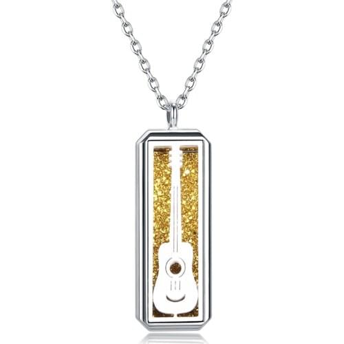 Charm Guitar Stainless Steel Aroma Locket Jewelry Aromatherapy Perfume Essential Oil Diffuser Locket Pendant Necklace