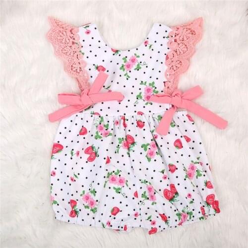 Easter Rabbit Newborn Baby Girls Rompers Strawberry Print Lace Jumpsuit Outfits Summer Clothes Sunsuit 0-24M