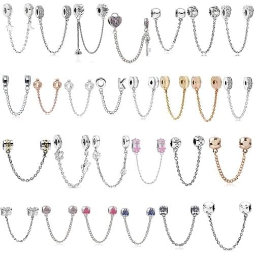 Fit Original Pandora Safety Chain Women Pulsera Crystal Zircon Beads for Jewelry Making Girls Charms Bracelet Accessories DIY