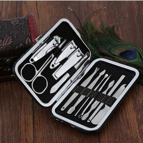 Professional 12in1 Pedicure / Manicure Set Nail Clippers Cuticle Grooming Kit Case Free Shipping Nail Kit Professional Set