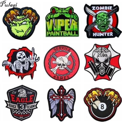 Pulaqi Diy Viper Badge Biker Patches Punk Skull For Clothing Embroidery Sticker Stripes On Clothes Military Patch Wholesale H