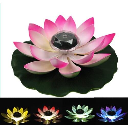 Solar Powered Realistic Lotus Shape Lamp Waterproof LED Flower Light Floating Fountain Garden Pond Outdoor Landscape Decoration