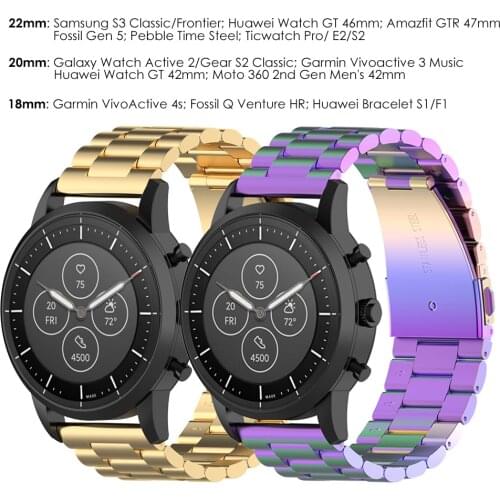 18mm 20mm 22mm Watch Bands Straps for Garmin Vivoactive 4s/3/4 Wristband Metal Stainless Steel Watchband Bracelets for Men Women