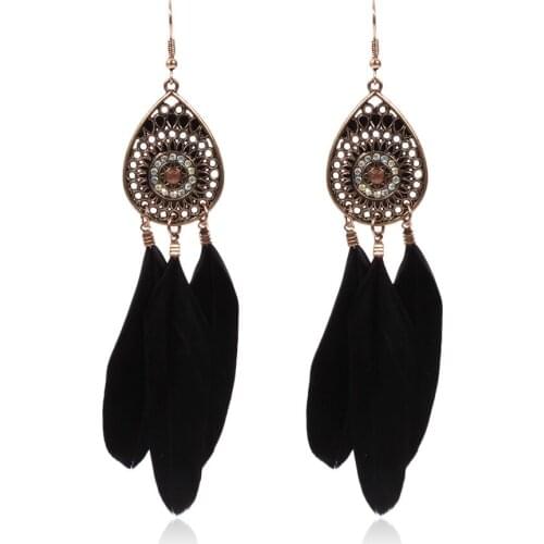 HC Luxury Enamel Round Drop Earrings Women Ethnic Feather Long Earrings Vintage National Style Bohemian Earrings Party Jewelry F