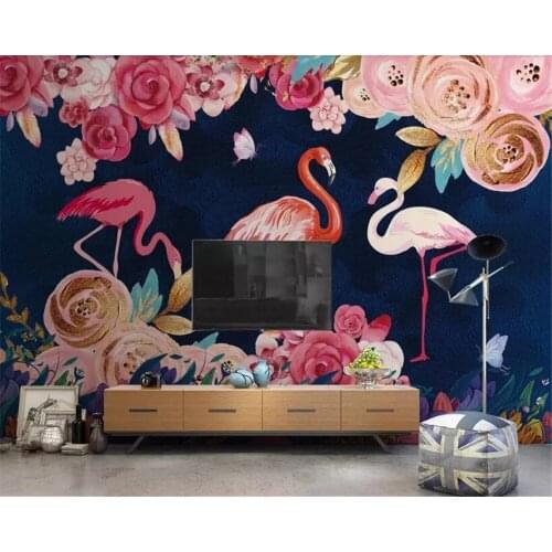 Custom Photo hand-painted plant flowers Self Adhesive wallpaper flamingo background wall decoration murals 3d walls Waterproof