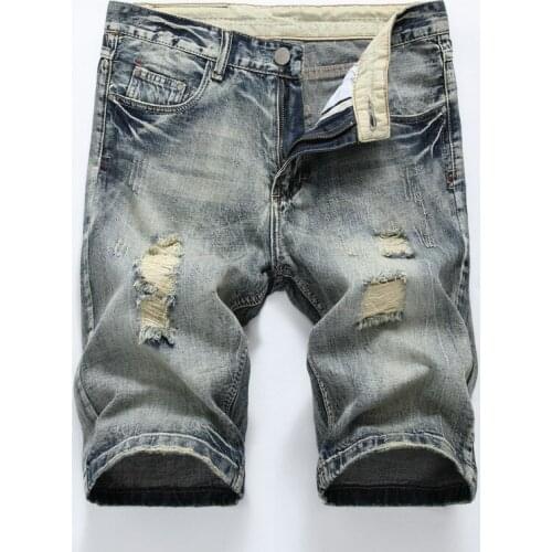 Mens Denim Shorts Summer Cotton Hole Light Mens Shorts Slim Shorts Ripped Jeans for Men Streetwear Clothes Mens Jeans 2020