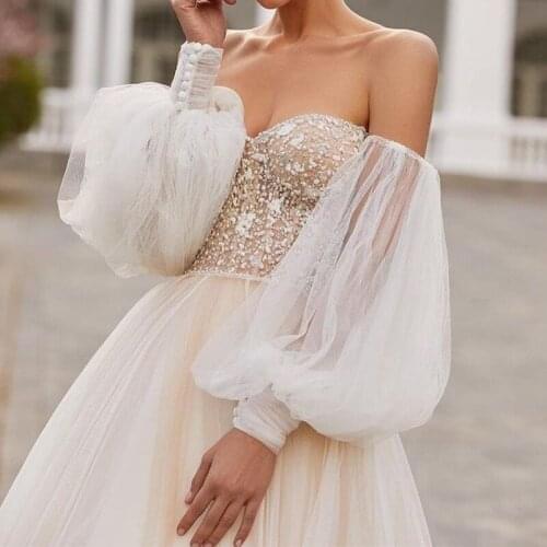 Wedding Boleros Tulle White Off-shoulder Puff Removable Sleeves Detachable Bridal Long Sleeves for Elegant Wedding Accessories
