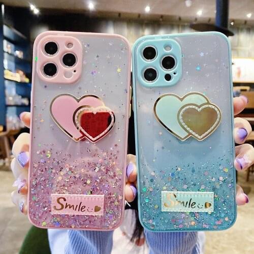 Love Heart Diamond Mirror Phone Case For Samsung A52 A72 A51 A71 A50 A32 A12 A21S S20 Fe S21 Note 20 Ultra Glitter Soft Cover