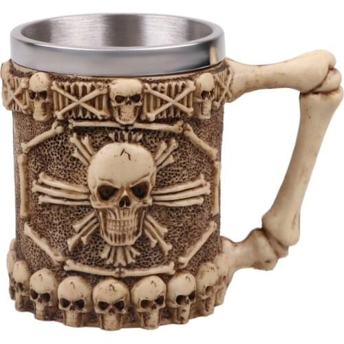Skull Tankard Coffee Mug Cup with Bone Handle 3D Design Creepy Beer Stein Drink Cups Creative Halloween Decor