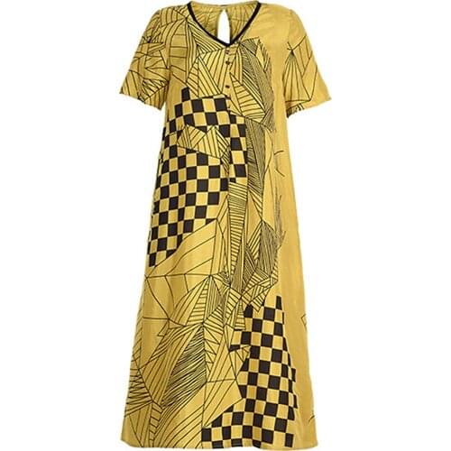 2019 Spring Summer New Fashion Womens Loose Simulation Silk Short-sleeved Large Size Was Thin Printed Dress in the Long Section