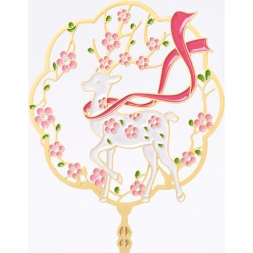 1pc Kawaii Elk Group Fan Bookmark Cute Brass Pendant Metal Art Pattern Book Mark Page Folder Office School Supplies Stationery