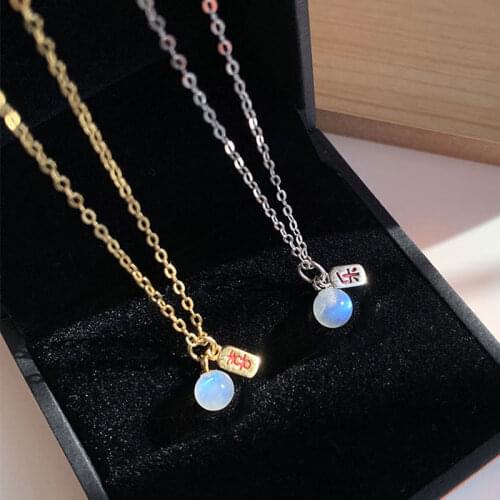 100% 925 Sterling Silver Gold Pendant Necklace Women Moonstone Female Fine Jewelry Valentines Day Gift
