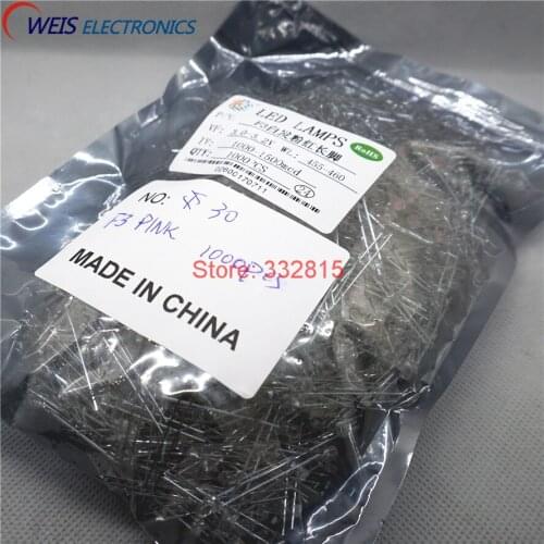 1000PCS F3 PINK LED DIP-2 3MM ROUND Water Clear LONG LEGS 1.8-2.2V light emitting diode Free shipping D