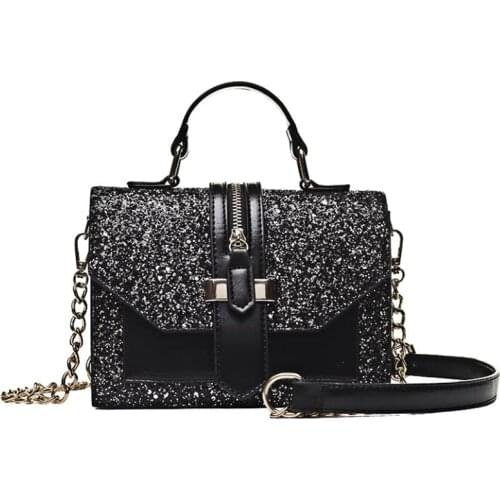 2021 Womens Bling Bling PU Leather Shoulder Bags Lady Solid Black And White Crossbody Chain Handbags Girl Fashion Sling Bags