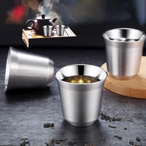 51-100ML Espresso Mugs Double Wall Stainless Steel Espresso Cups Set Insulated Coffee Mugs Tea Cups Easy Clean Free Ship