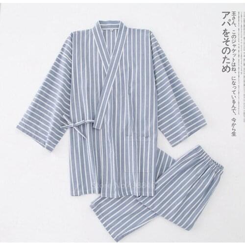 Asian Summer Homewear Japanese Style Spa Traditional Kimono Top Pants Men Stripe Samura Pajamas Yukata Jinbei Sleepwear Pajamas