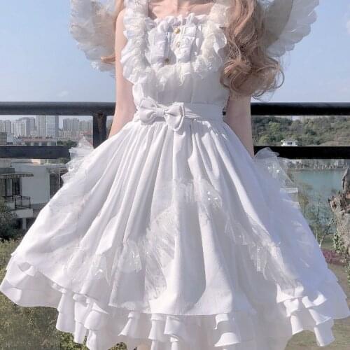 Vestido japonés blanco suave de Ángel Jsk Lolita, Vintage, para chicas, Kawaii, gótico, encaje con estrella, Hada, para boda