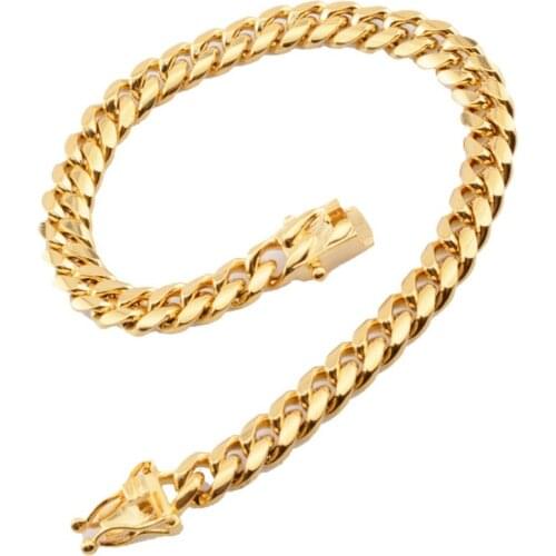 Womens Mens Bracelet Stainless Steel Cuban link Chain Bracelets Gold Color Fashion Wholesale Jewelry
