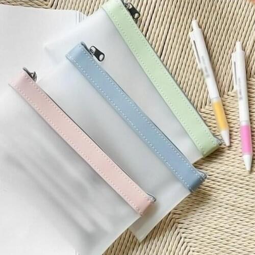 Simple Transparent TPU Leather Korean Fashion Ins Pencil Bag Pouches Stationery Organizer Pencil Case Pencilcase School Pen Case