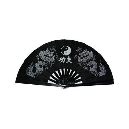 Black practise tai chi bamboo bone fitness fan taiji ssangyong dragon kung fu martial arts fan