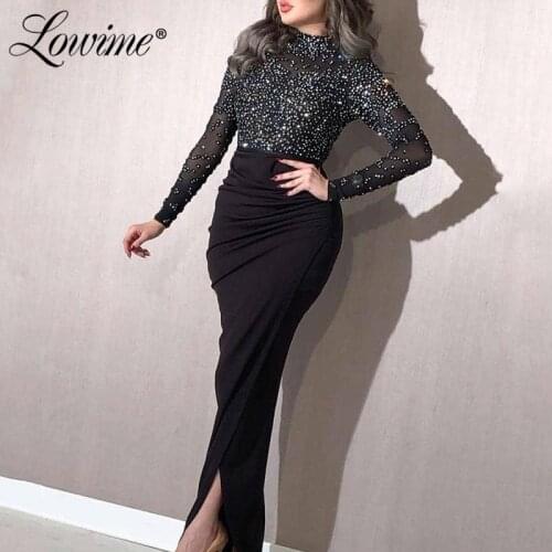 Dubai Black Evening Dresses Floor Length Midlle East Muslim Evening Gowns Mermaid Long Prom Dresses Party Dress Vestidos 2020