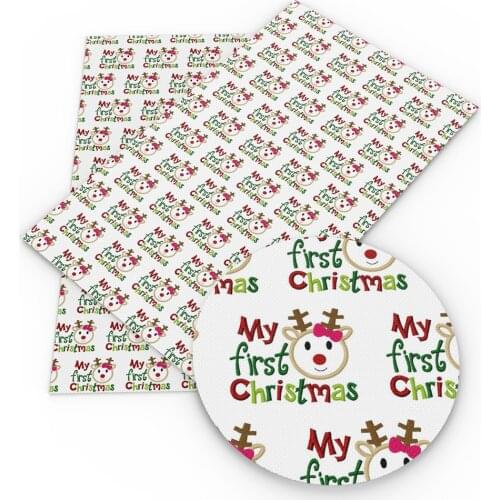 David accessories 20*33cm Christmas Design Synthetic Leather Sheets DIY Bow Bag Phone Cover Material Faux Leather Fabric,1Yc8575