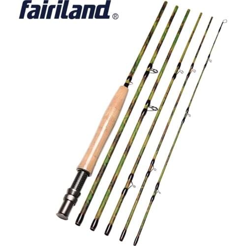Fairiland 5/6# 9FT/2.7M 6pcs Fly Fishing Rod Carbon IM7 Portable Fly Rod w/ A-grade Cork Handle Camouflage Fly Fishing Pole