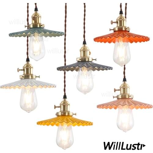 Handmade ceramic lamp pleated china shade pendant light pleat ceramic suspension lighting dinning room restaurant bedside hotel