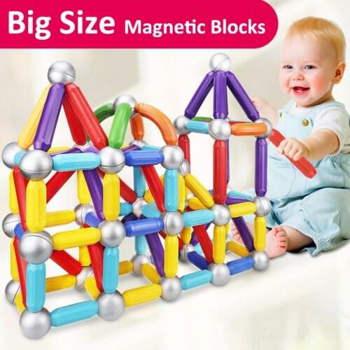 25/36pcs Large Size Magnet Toy Bars & Metal Balls Magnetic Building Blocks Construction Designer Toys for Children Gifts