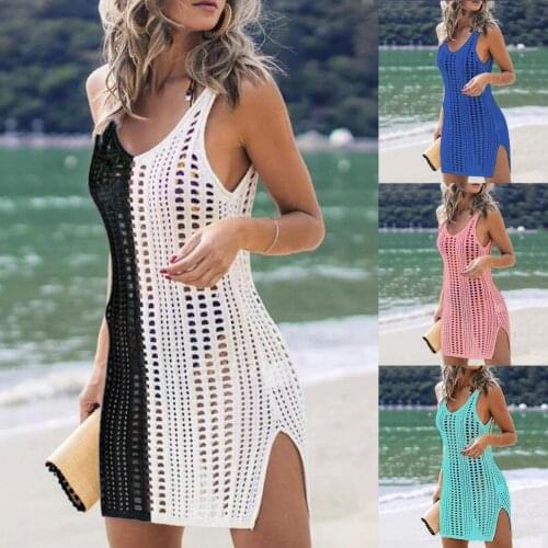 70% Hot Sell Summer Women Beach Dress Solid Color Anti Sun Hollow Out Bikini Cover Up for Swimming Pool