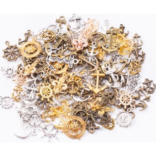 50g hot sale metal anchor mixed charm pendant antique bronze bracelet necklace handmade jewelry making wholesale DIY accessories