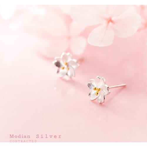 Modian New Sale Pure 925 Sterling Silver Flower Daisy Small Stud Earrings For Women Simple Plant Trendy S925 Silver Jewelry