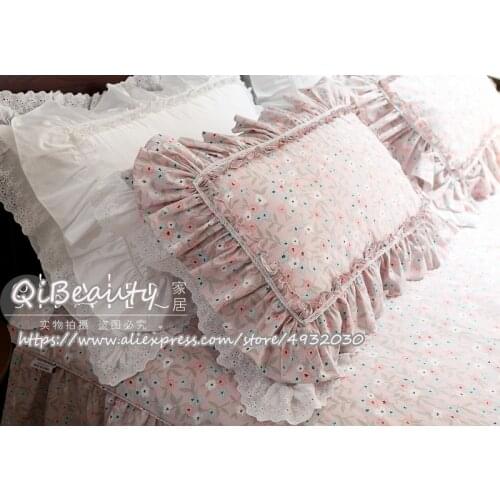 Pastoral pure cotton thick single pillowcaseLuxury Cushion cover Lace European embroidery ruffle bedding pillowcase