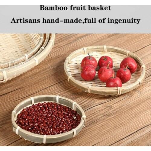 Handmade Bamboo Food Fruit Wicker Rattan Straw Basket Bread Round Plate Kitchen Storage Bread Organizer Fruit PlatesN