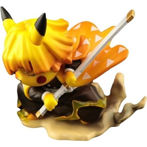 Pokemon Original Tomy Demon Slayer Pikachu Figure Model Dolls Pokemon Toys Pikachu Collection Cospla Anime Model Birthday Gift