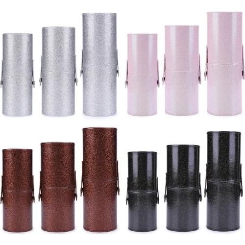 Portable Makeup Pen Brush Storage Box Fashion High-grade Bright Polarization Buckle PU Leather Cosmetic Cup Travel Beauty Tool