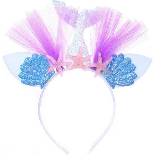 Little Mermaid Party Crown Headband Mermaid Tail Hat Photo Props for Girl 1st Birthday Party Mermaid Hair Accessories