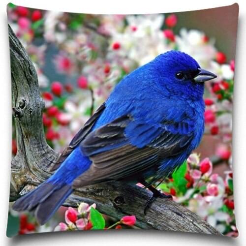 A blue bird in a colorful flower 2D print creative Pillow case Square cotton polyester cushion cover 5 size 9 style